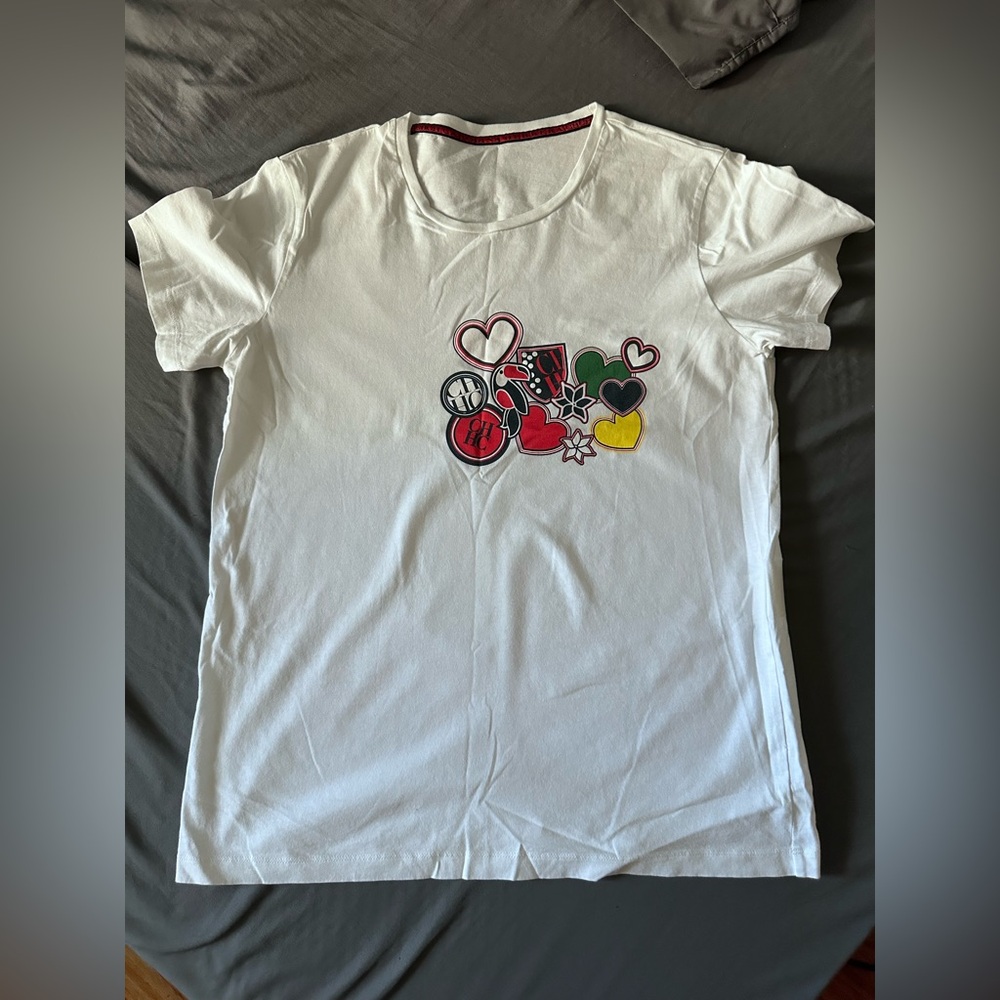 Carolina Herrera White Tee with Colorful Heart Patches
